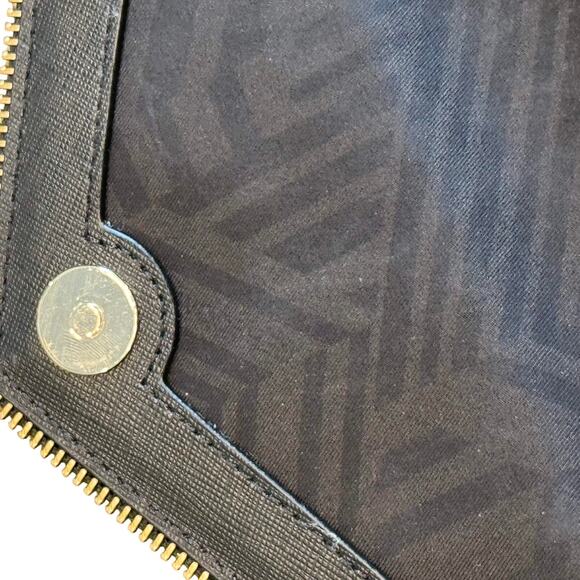 Rebecca Minkoff Leo Envelope Zip Clutch Bag Black Safiano Faux Leather Gold Trim - Picture 5 of 13